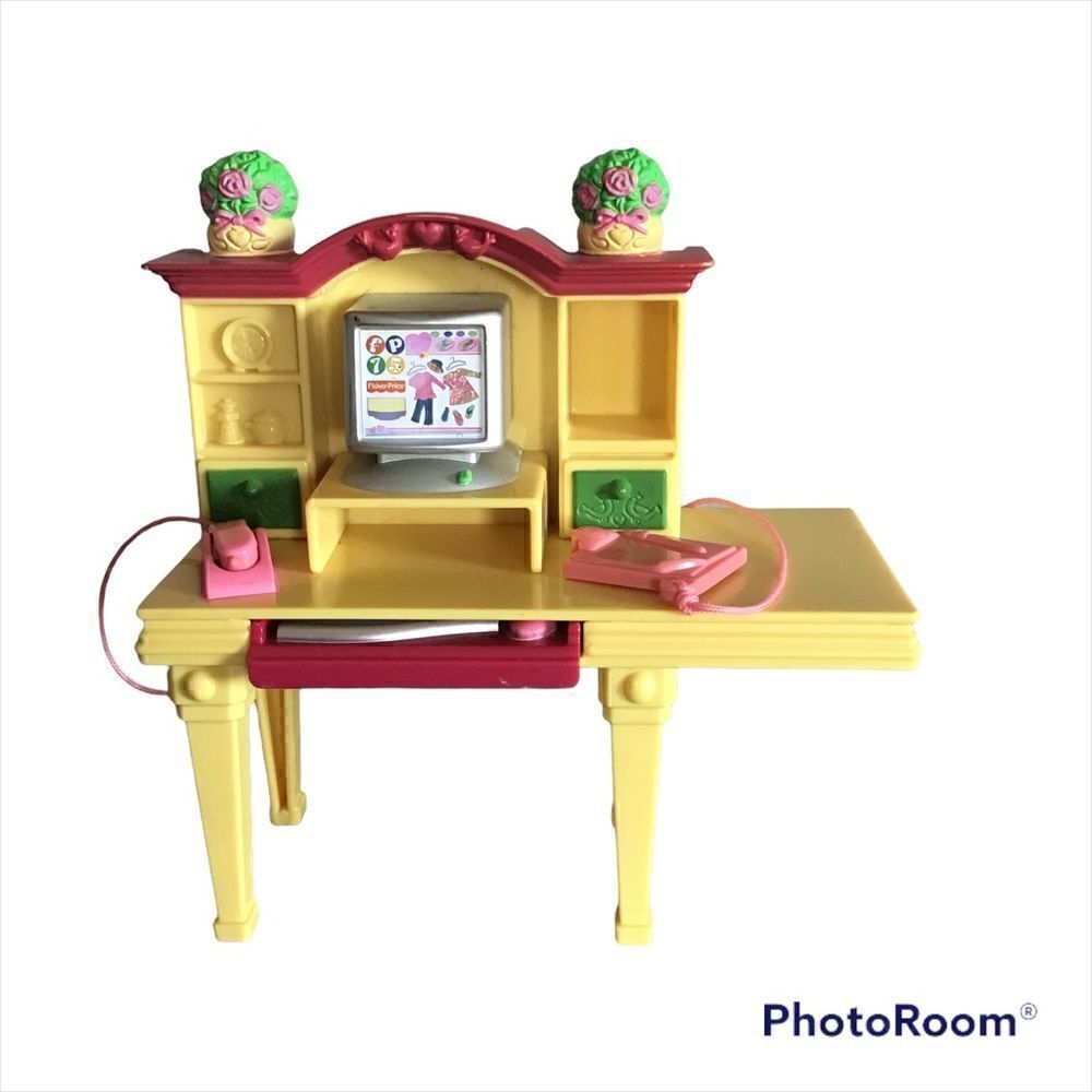 Fisher Price Loving Family Dollhouse Yellow Home Office Computer Desk 2006